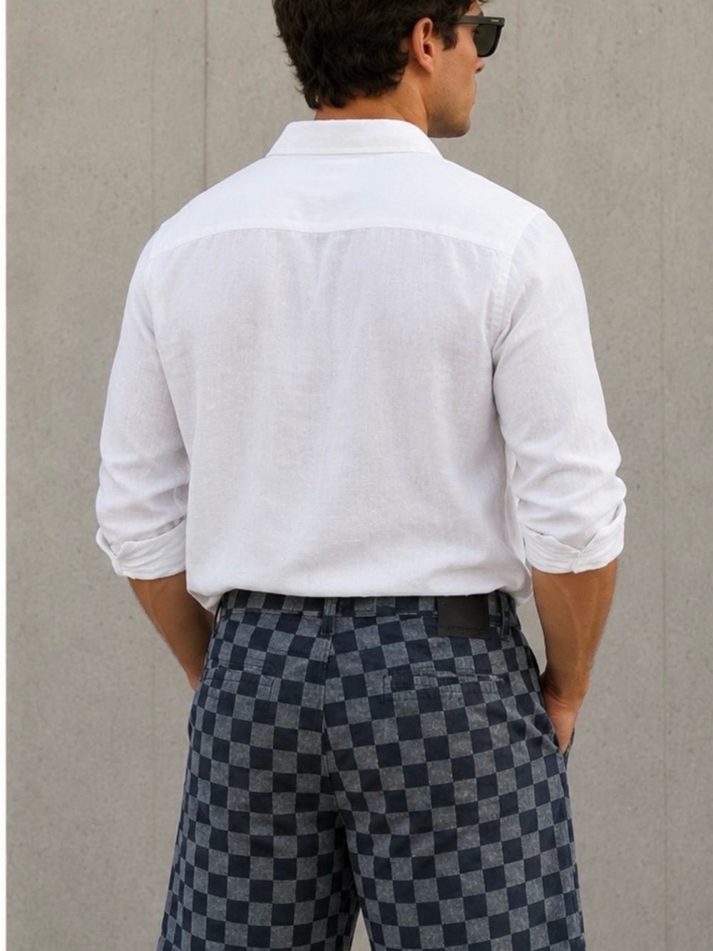 Men's Navy Checkered Jean Shorts - Classic Summer Style - Picture 3 of 7